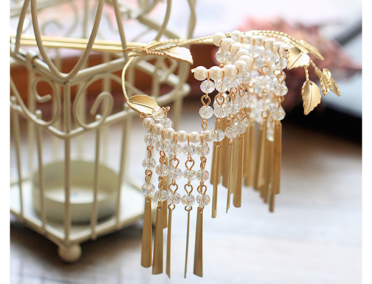 金色復(fù)古宮廷頭飾，古典蝴蝶流蘇額飾