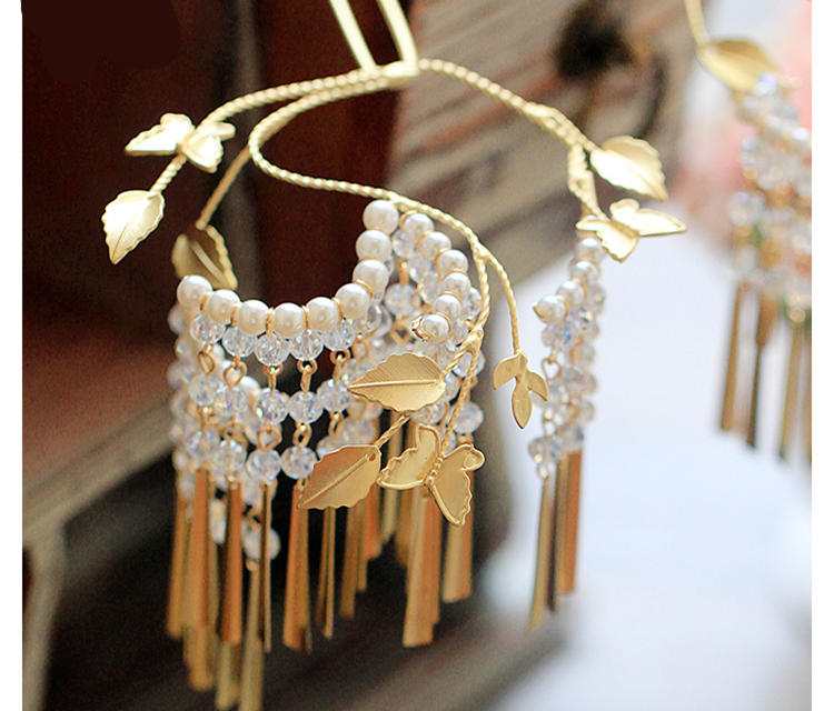 金色復(fù)古宮廷頭飾，古典蝴蝶流蘇額飾