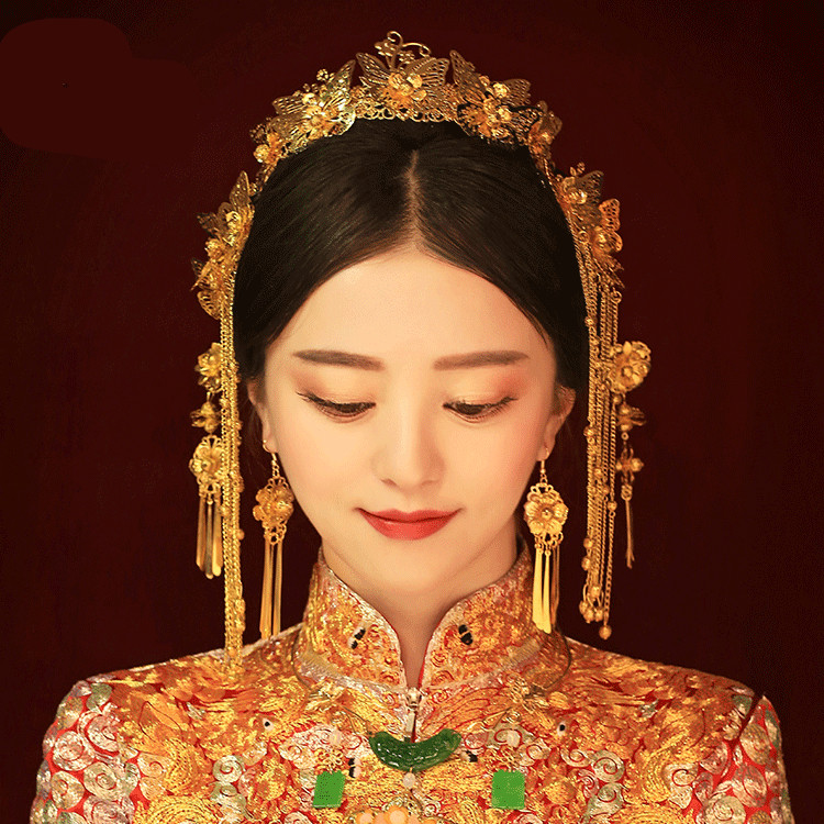 女子金色流蘇古風(fēng)頭飾，鳳冠配飾品