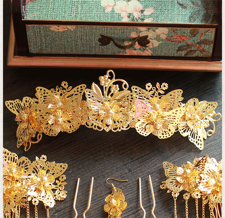 女子金色流蘇古風(fēng)頭飾，鳳冠配飾品