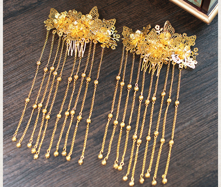 女子金色流蘇古風(fēng)頭飾，鳳冠配飾品