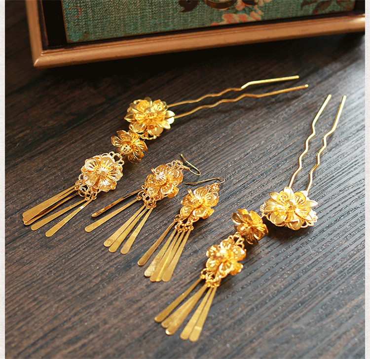 女子金色流蘇古風(fēng)頭飾，鳳冠配飾品