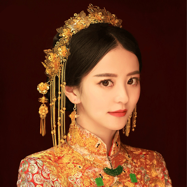 女子金色流蘇古風(fēng)頭飾，鳳冠配飾品