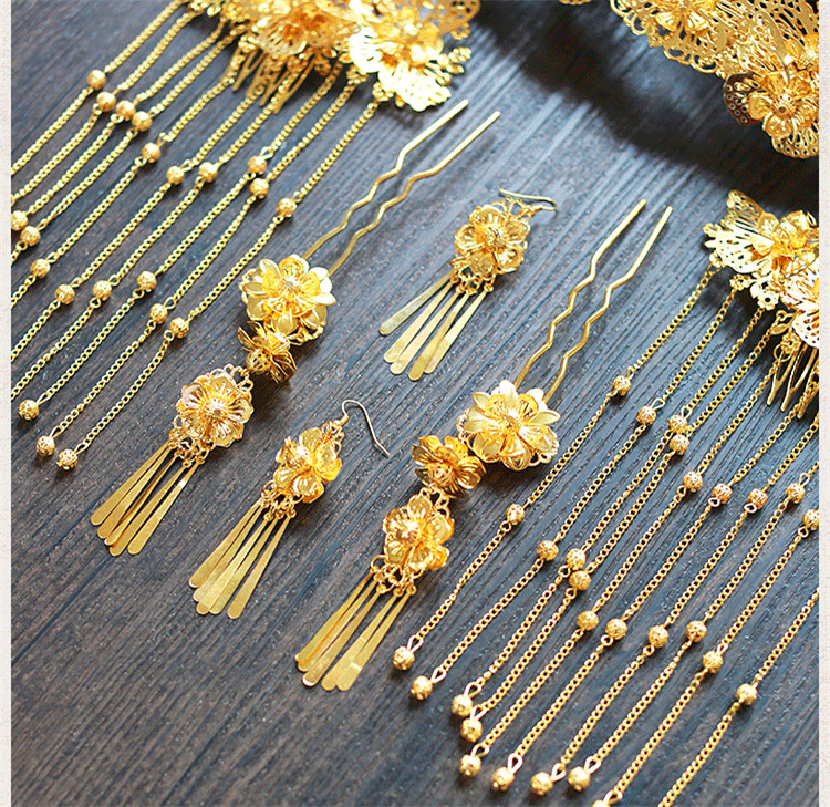 女子金色流蘇古風(fēng)頭飾，鳳冠配飾品