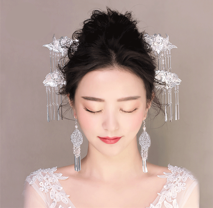 福連文苑銀白色步搖，新文藝復(fù)古發(fā)簪