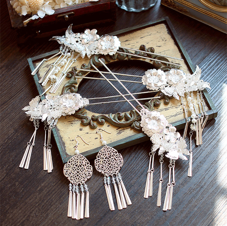 福連文苑銀白色步搖，新文藝復(fù)古發(fā)簪