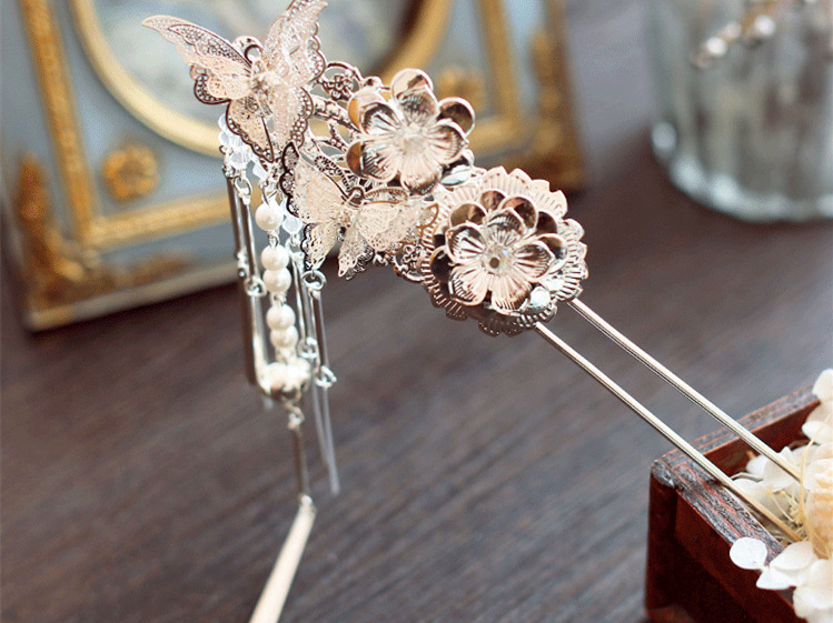 福連文苑銀白色步搖，新文藝復(fù)古發(fā)簪