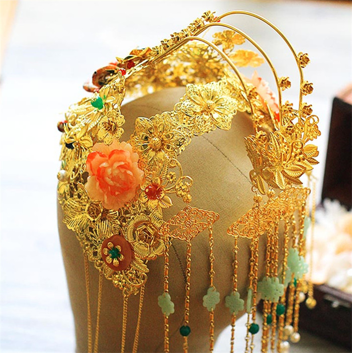 新娘古裝頭飾翠霞，中式婚禮發(fā)飾