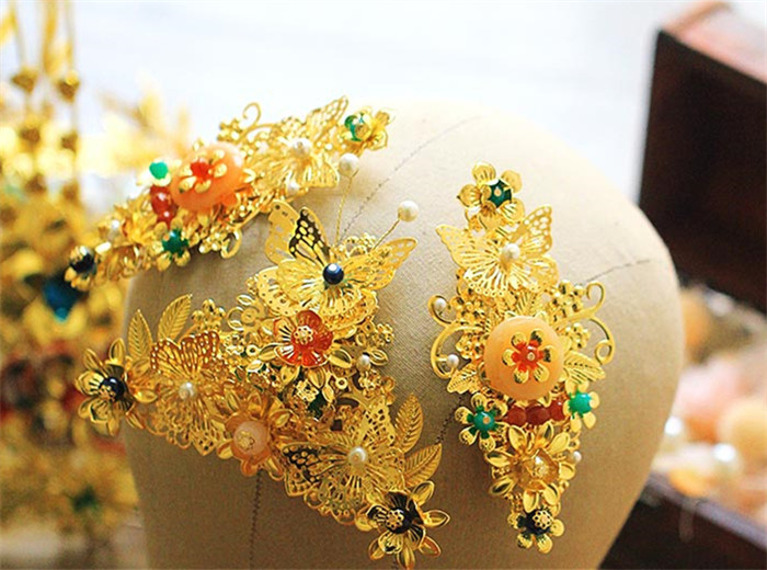 新娘古裝頭飾翠霞，中式婚禮發(fā)飾