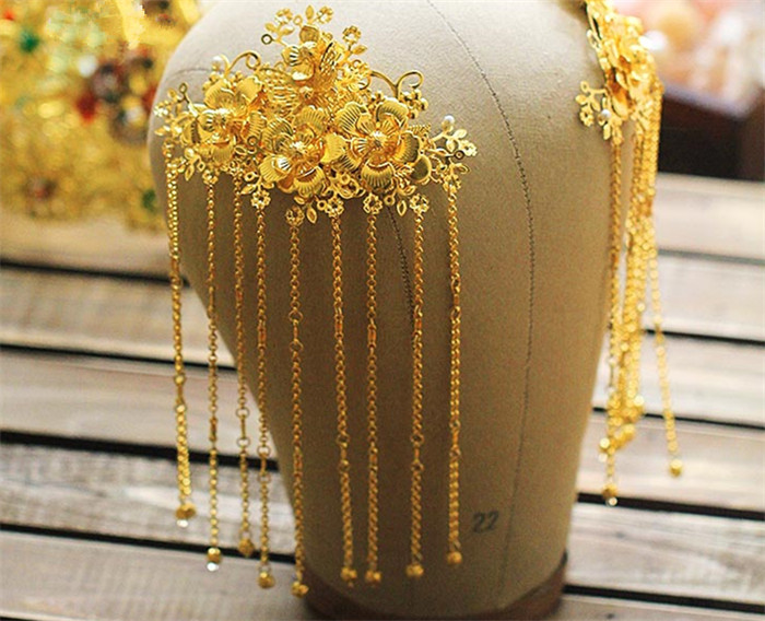 新娘古裝頭飾翠霞，中式婚禮發(fā)飾