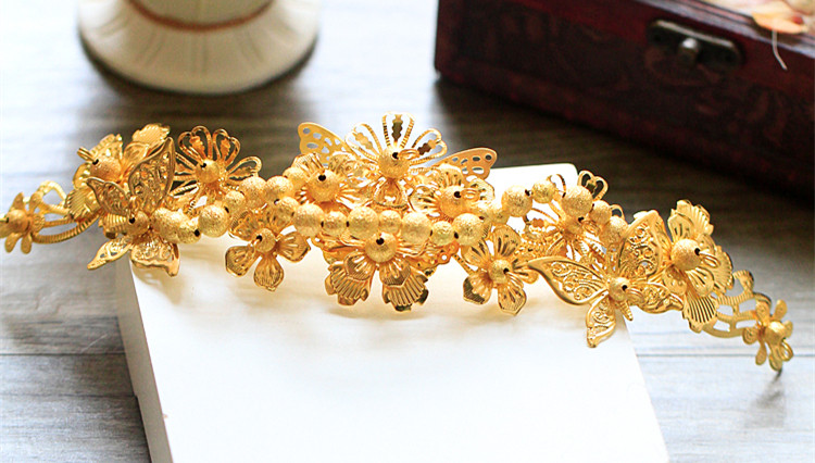 中式新娘步搖頭飾，金色古裝發(fā)飾套裝