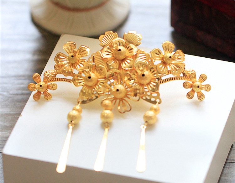 中式新娘步搖頭飾，金色古裝發(fā)飾套裝