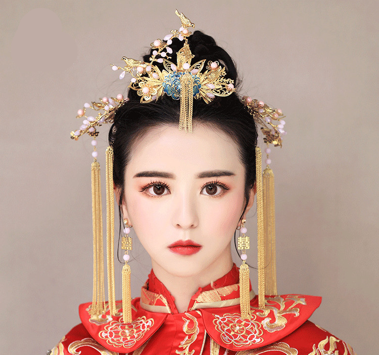 純手工精致金色流蘇發(fā)簪，新娘古風(fēng)頭飾