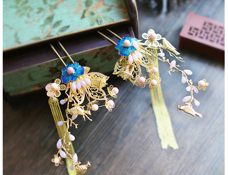 純手工精致金色流蘇發(fā)簪，新娘古風(fēng)頭飾