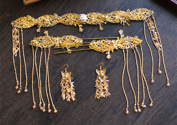 金色四件套古裝頭飾，古典韻味發(fā)飾
