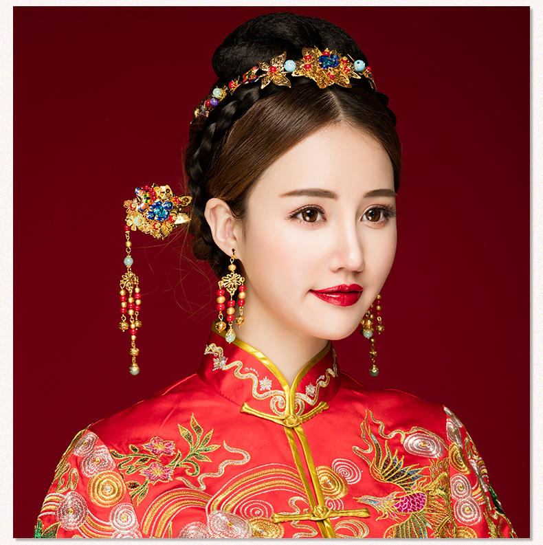 古典步搖新娘發(fā)飾，古式婚禮發(fā)簪