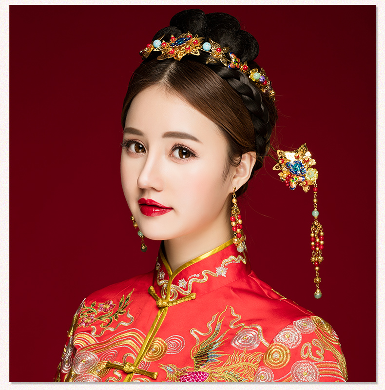 古典步搖新娘發(fā)飾，古式婚禮發(fā)簪