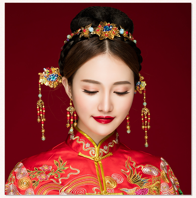 古典步搖新娘發(fā)飾，古式婚禮發(fā)簪