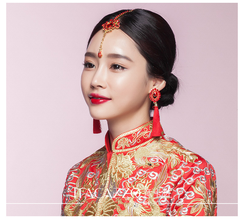 福連文苑頭飾紅色眉心墜，古風新娘妝額飾
