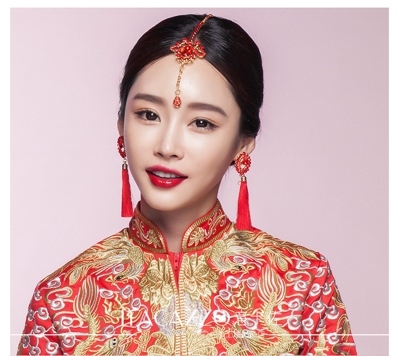 福連文苑頭飾紅色眉心墜，古風新娘妝額飾