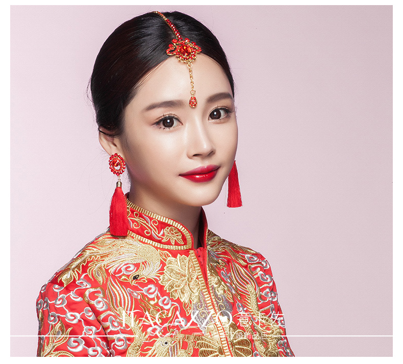 福連文苑頭飾紅色眉心墜，古風新娘妝額飾