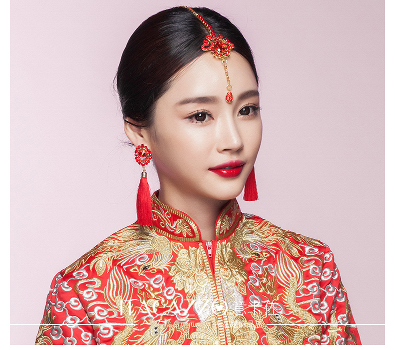 福連文苑頭飾紅色眉心墜，古風新娘妝額飾