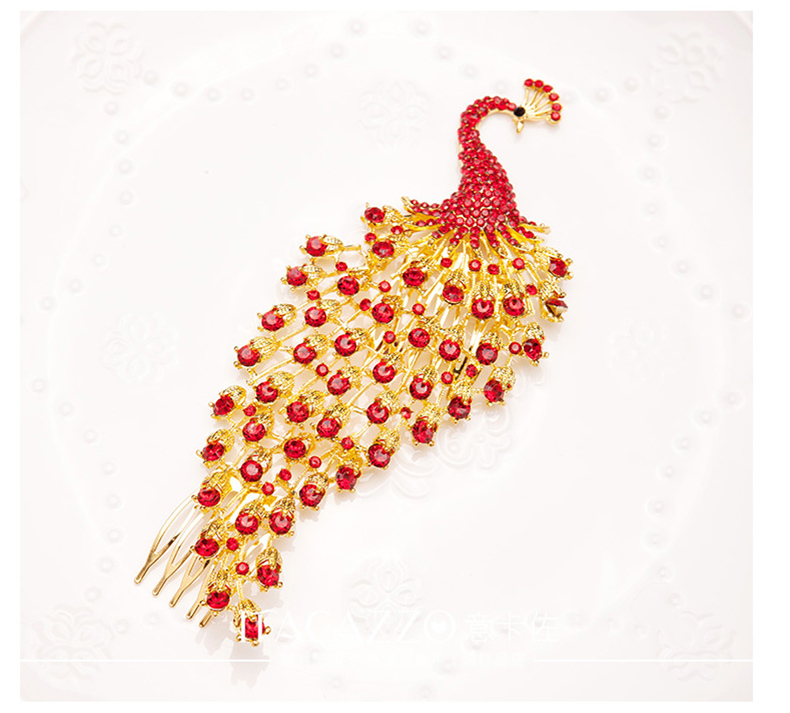 金色中式新娘鳳凰頭飾，盤發(fā)插梳敬酒服發(fā)飾