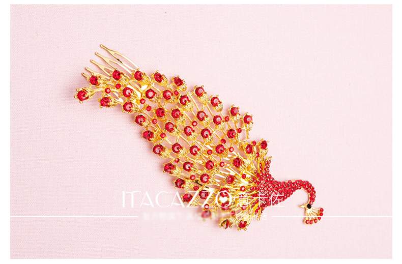 金色中式新娘鳳凰頭飾，盤發(fā)插梳敬酒服發(fā)飾