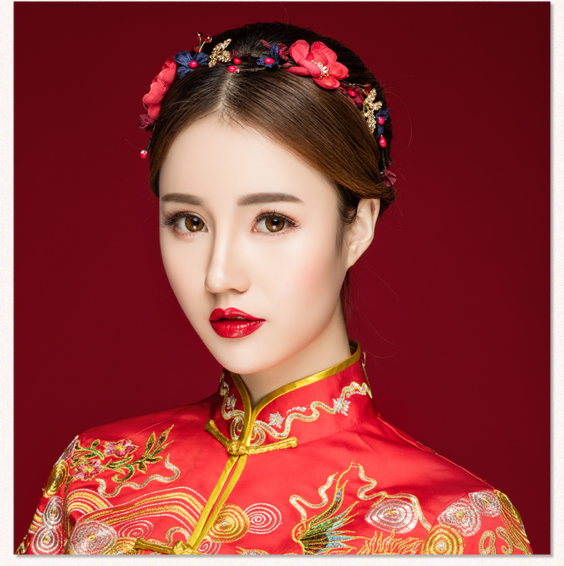 典雅梅花造型古風頭飾，珍珠水鉆制作新娘發(fā)飾