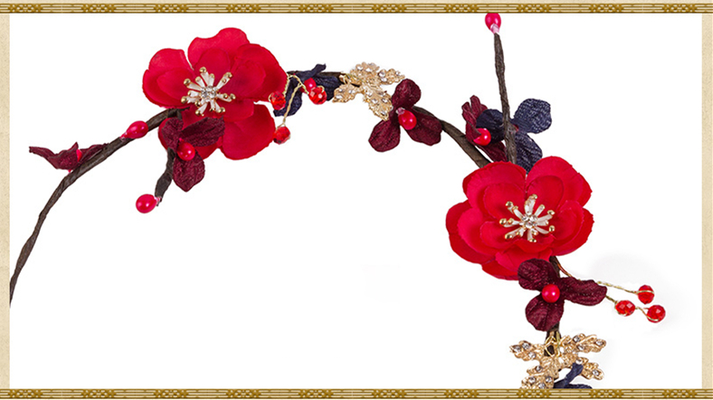 典雅梅花造型古風頭飾，珍珠水鉆制作新娘發(fā)飾