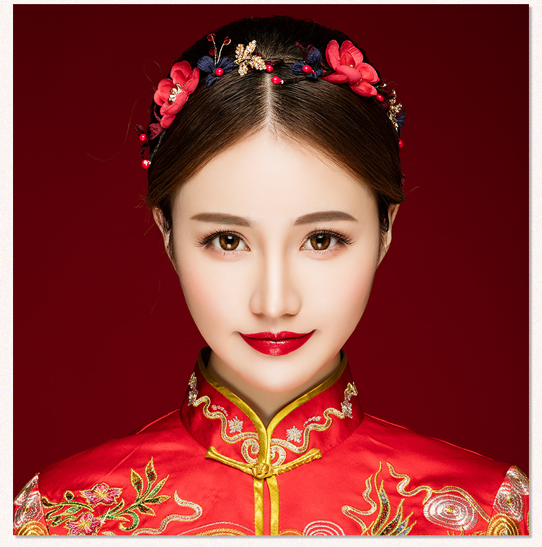 典雅梅花造型古風頭飾，珍珠水鉆制作新娘發(fā)飾