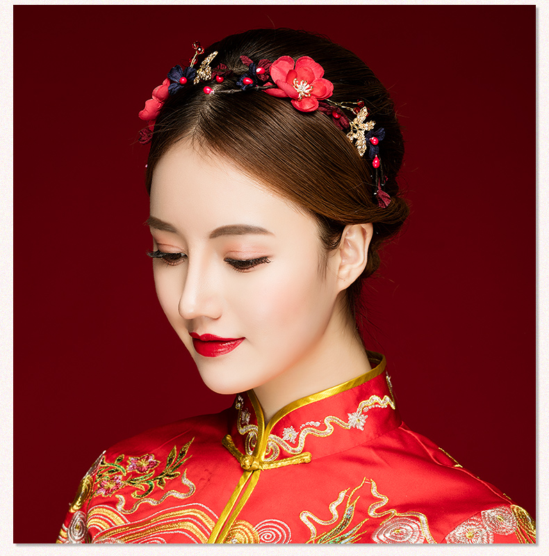 典雅梅花造型古風頭飾，珍珠水鉆制作新娘發(fā)飾