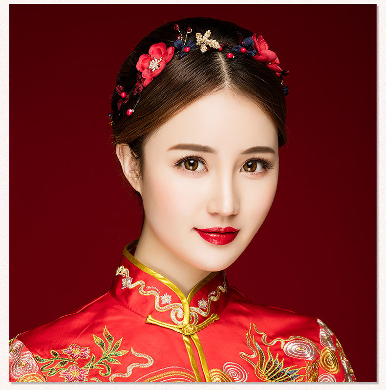 典雅梅花造型古風頭飾，珍珠水鉆制作新娘發(fā)飾