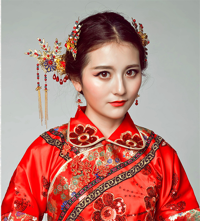 手工精美發(fā)飾紅雀，古代紅色中式發(fā)插