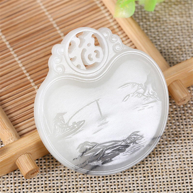 山水玉牌和田玉掛件，天然籽料玉石玉墜