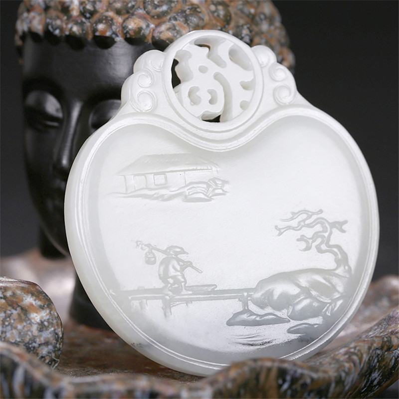 山水玉牌和田玉掛件，天然籽料玉石玉墜