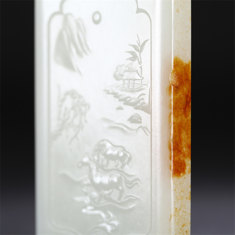 和田玉山水悠然自在掛件，白玉項鏈玉石。