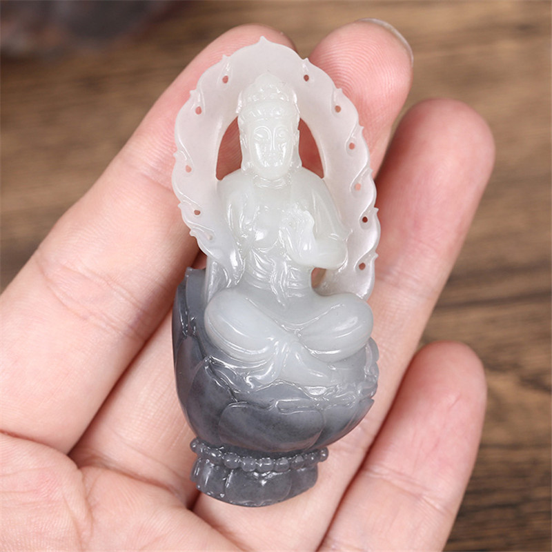 護佑之主和田玉觀音掛件，天然青花籽料掛墜。