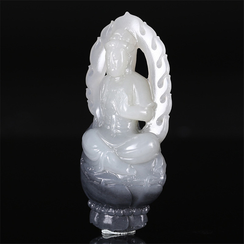 護佑之主和田玉觀音掛件，天然青花籽料掛墜。