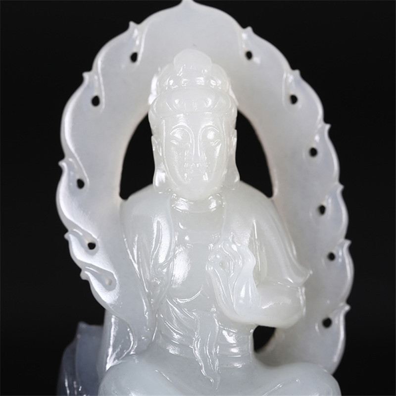 護佑之主和田玉觀音掛件，天然青花籽料掛墜。