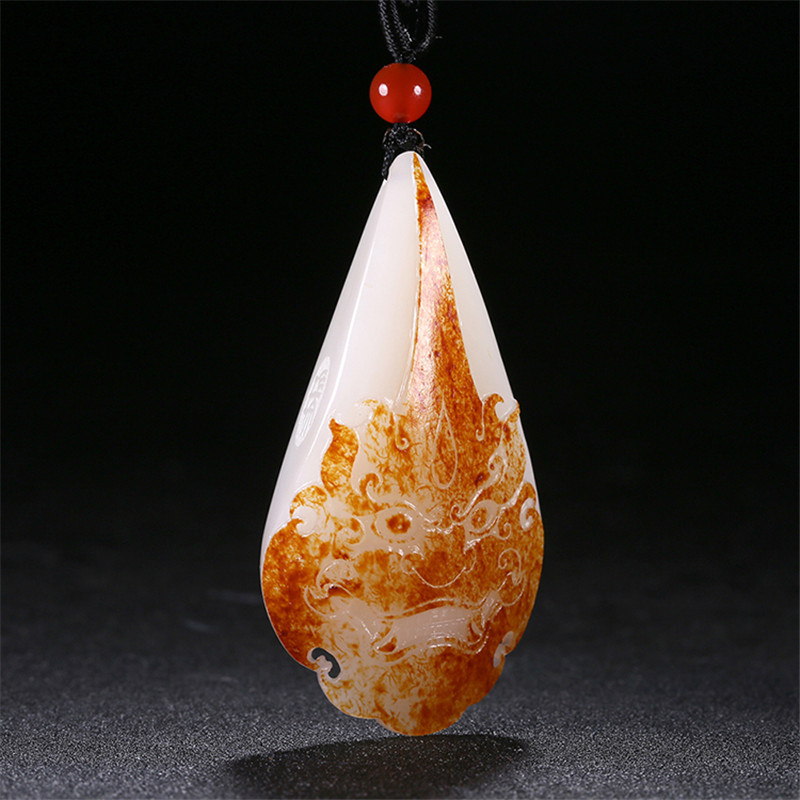 財福雙至和田玉貔貅掛墜，白玉籽料吊墜