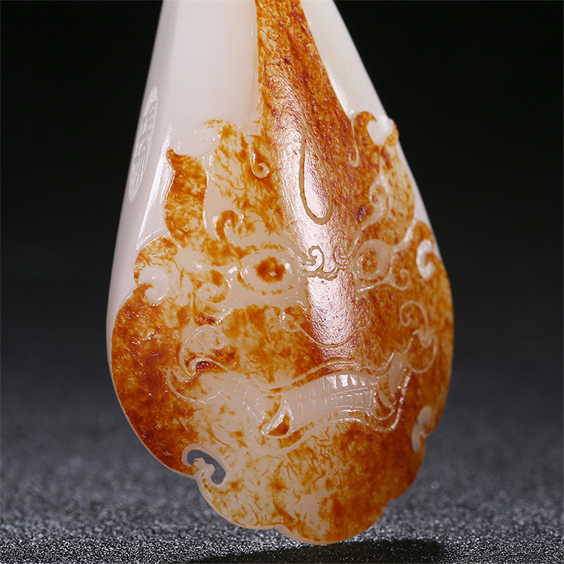 財福雙至和田玉貔貅掛墜，白玉籽料吊墜