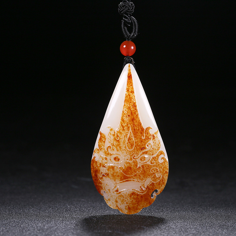 財福雙至和田玉貔貅掛墜，白玉籽料吊墜