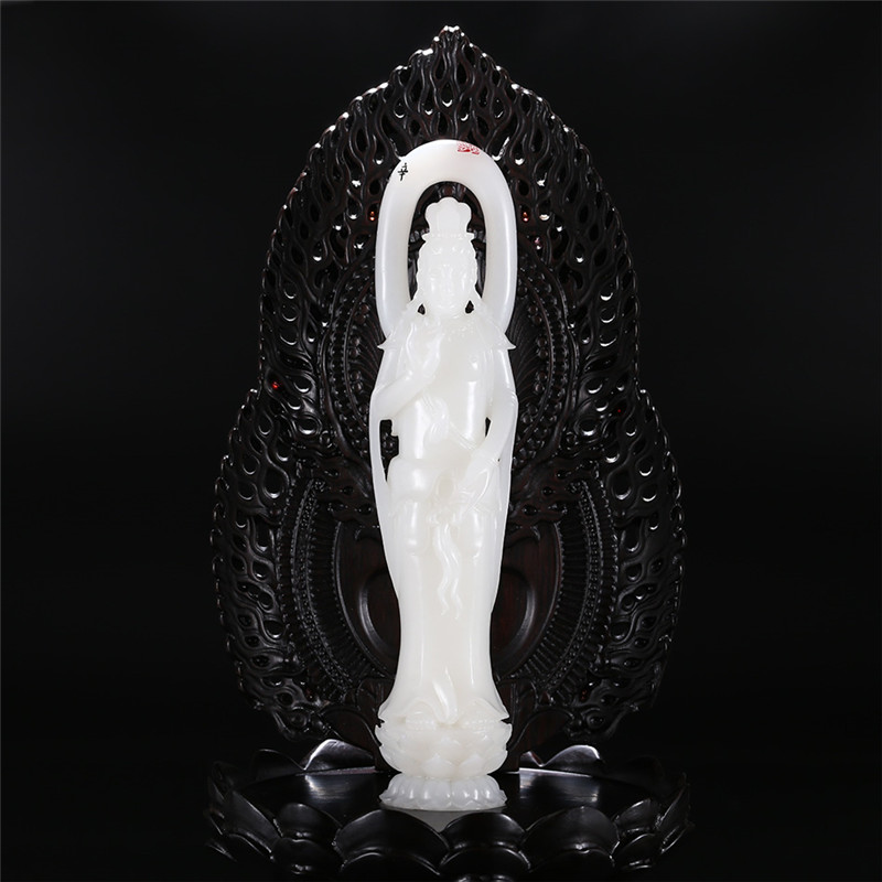 羊脂白玉觀音擺件，順心如意護佑平安