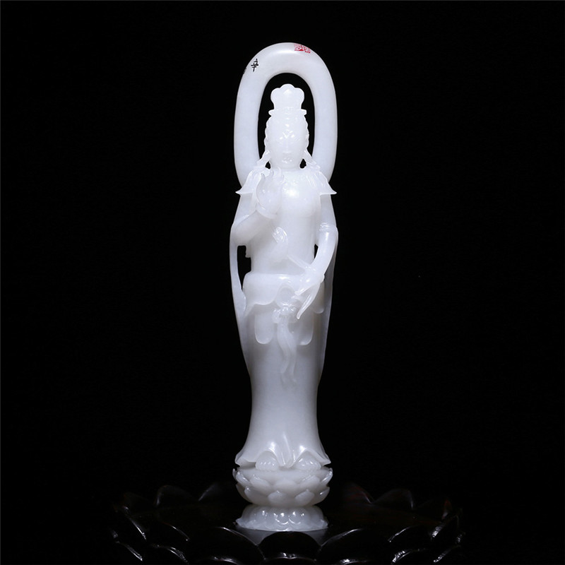 羊脂白玉觀音擺件，順心如意護佑平安