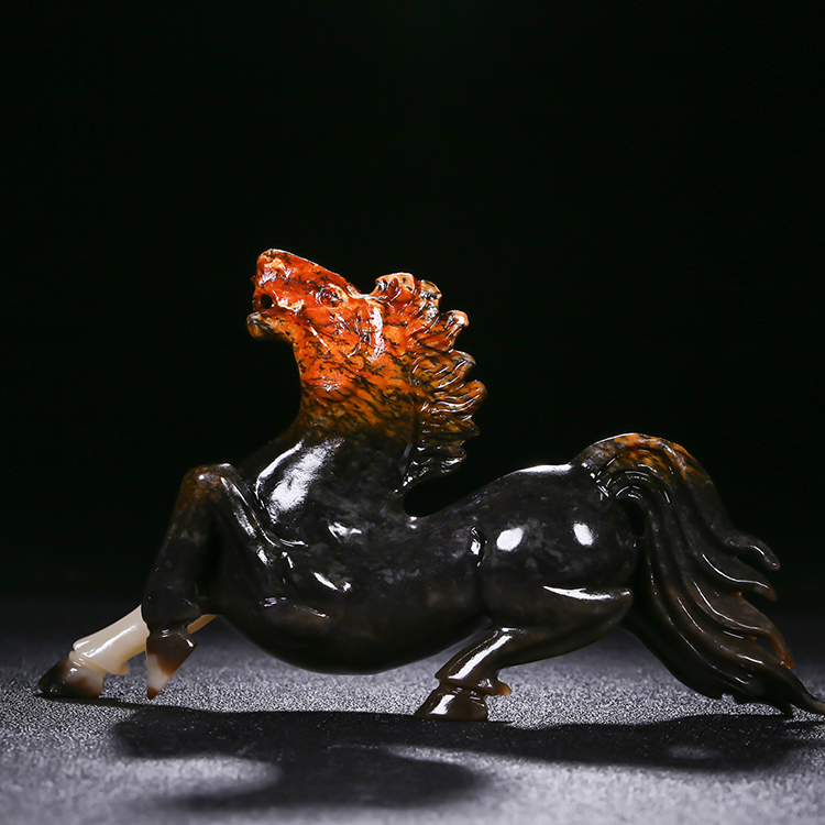 馬到功成天然和田玉手把件，玉石生肖馬擺件