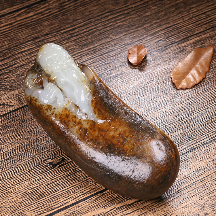 天然白玉壽星手玩件，和田玉掛件籽料