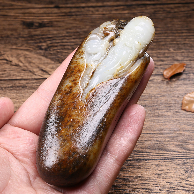 天然白玉壽星手玩件，和田玉掛件籽料