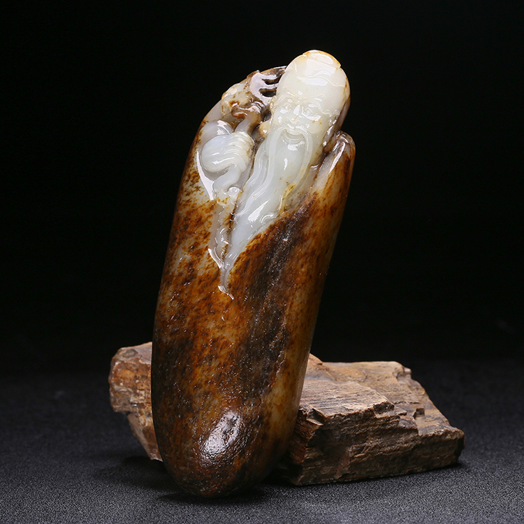 天然白玉壽星手玩件，和田玉掛件籽料