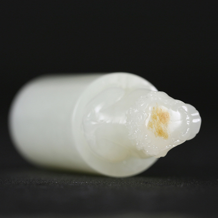 獅子和田玉手把件印章，天然玉石小巧擺件